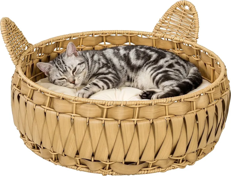 Rattan kattenhuis-PE-rattan, metaal-50L x 50B x 25H cm-Lichtbruin fra PawHut i Lichtbruin – produktbillede 1 af 5