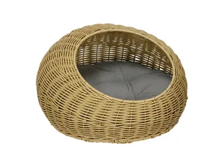 Rattan Katzenkorb Katzenhaus Katzenhütte mit Kissen für Katzen bis 4 kg, Haustierbett Katzenhöhle, Indoor, PE-Rattan, Ø50 x 31 cm, Hellbraun von PawHut in Braun – Produktfoto 2 von 5