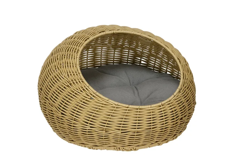 Rattan Katzenkorb Katzenhaus Katzenhütte mit Kissen für Katzen bis 4 kg, Haustierbett Katzenhöhle, Indoor, PE-Rattan, Ø50 x 31 cm, Hellbraun von PawHut in Braun – Produktfoto 2 von 5