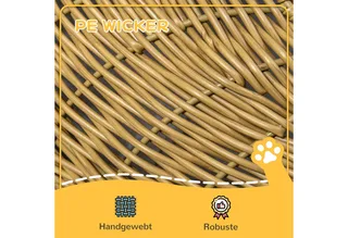 Rattan Katzenkorb Katzenhaus Katzenhütte mit Kissen für Katzen bis 4 kg, Haustierbett Katzenhöhle, Indoor, PE-Rattan, Ø50 x 31 cm, Hellbraun von PawHut in Braun – Produktfoto 5 von 5