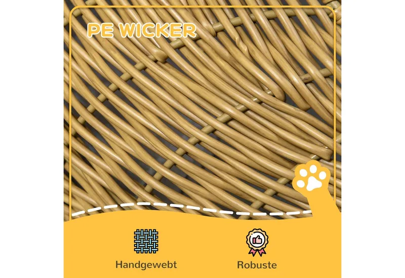 Rattan Katzenkorb Katzenhaus Katzenhütte mit Kissen für Katzen bis 4 kg, Haustierbett Katzenhöhle, Indoor, PE-Rattan, Ø50 x 31 cm, Hellbraun von PawHut in Braun – Produktfoto 5 von 5