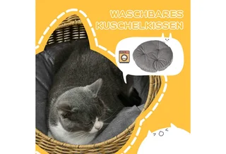 Rattan Katzenkorb Katzenhaus Katzenhütte mit Kissen für Katzen bis 4 kg, Haustierbett Katzenhöhle, Indoor, PE-Rattan, Ø50 x 31 cm, Hellbraun von PawHut in Braun – Produktfoto 4 von 5