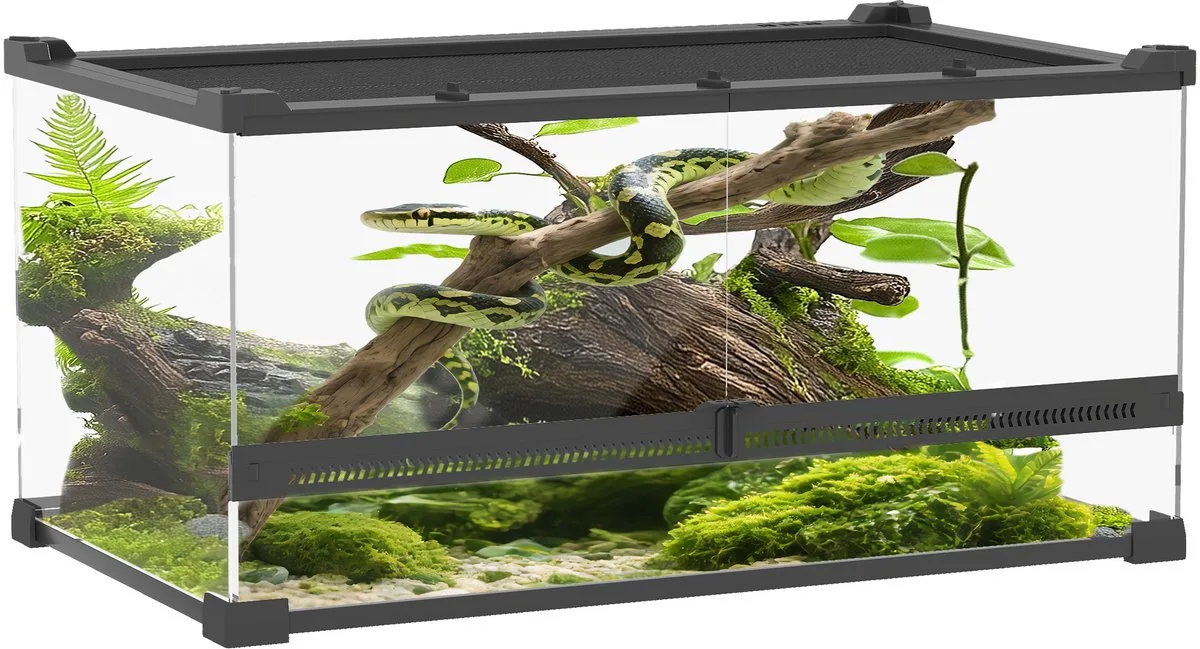 Reptielenbak Gehard glas, staal 50L x 30B x 25H cm von PawHut in Schwarz – Produktfoto