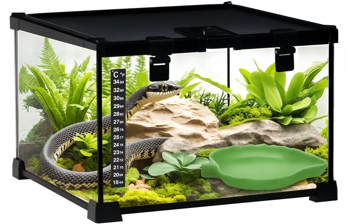 Reptielenbox - Gehard glas - 30x30x20cm - Zwart från PawHut – produktbild