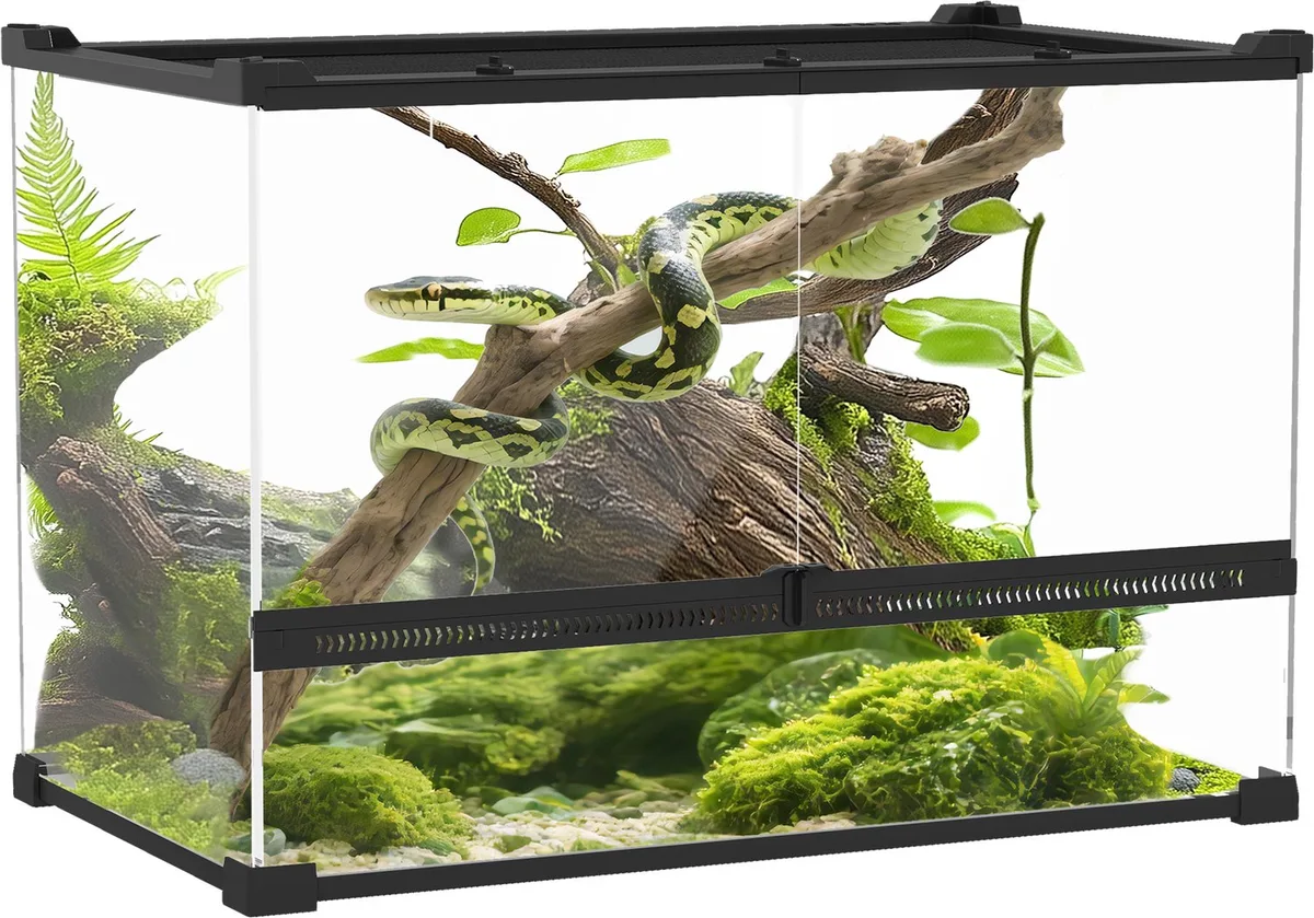 Reptielenbox - Gehard glas - 50x30x35cm - Zwart von PawHut – Produktfoto