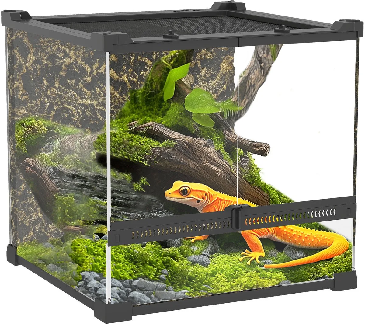 Reptielenbox-Gehard glas, staal-30L x 30B x 30H cm-Zwart von PawHut in Schwarz – Produktfoto