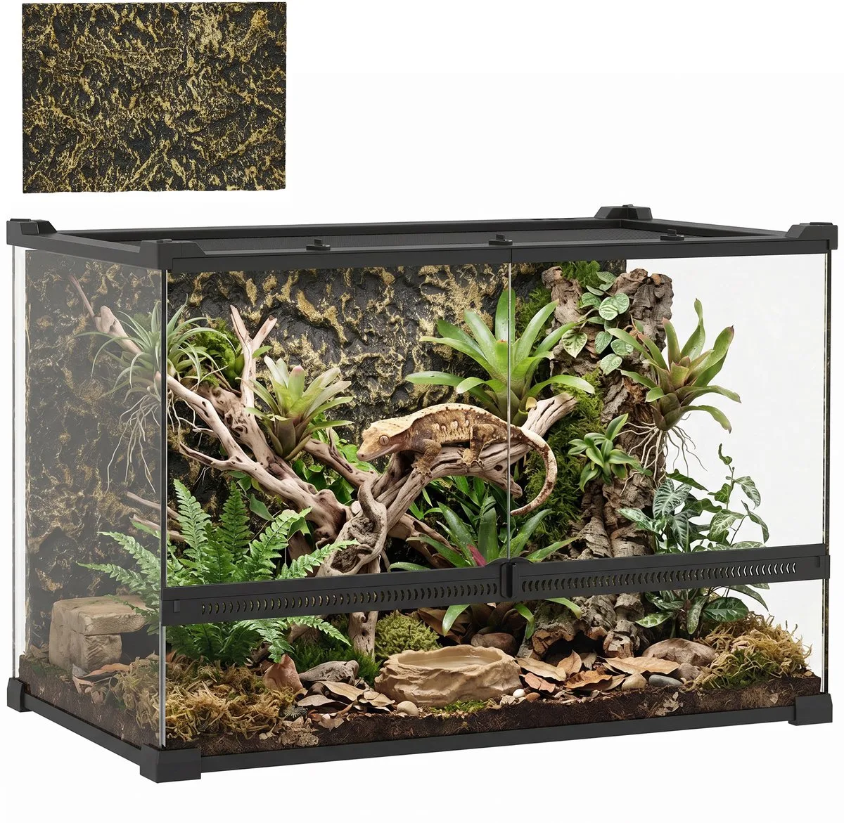 Reptielenbox-Gehard glas, staal-50L x 30B x 35H cm-Zwart von PawHut in Schwarz – Produktfoto