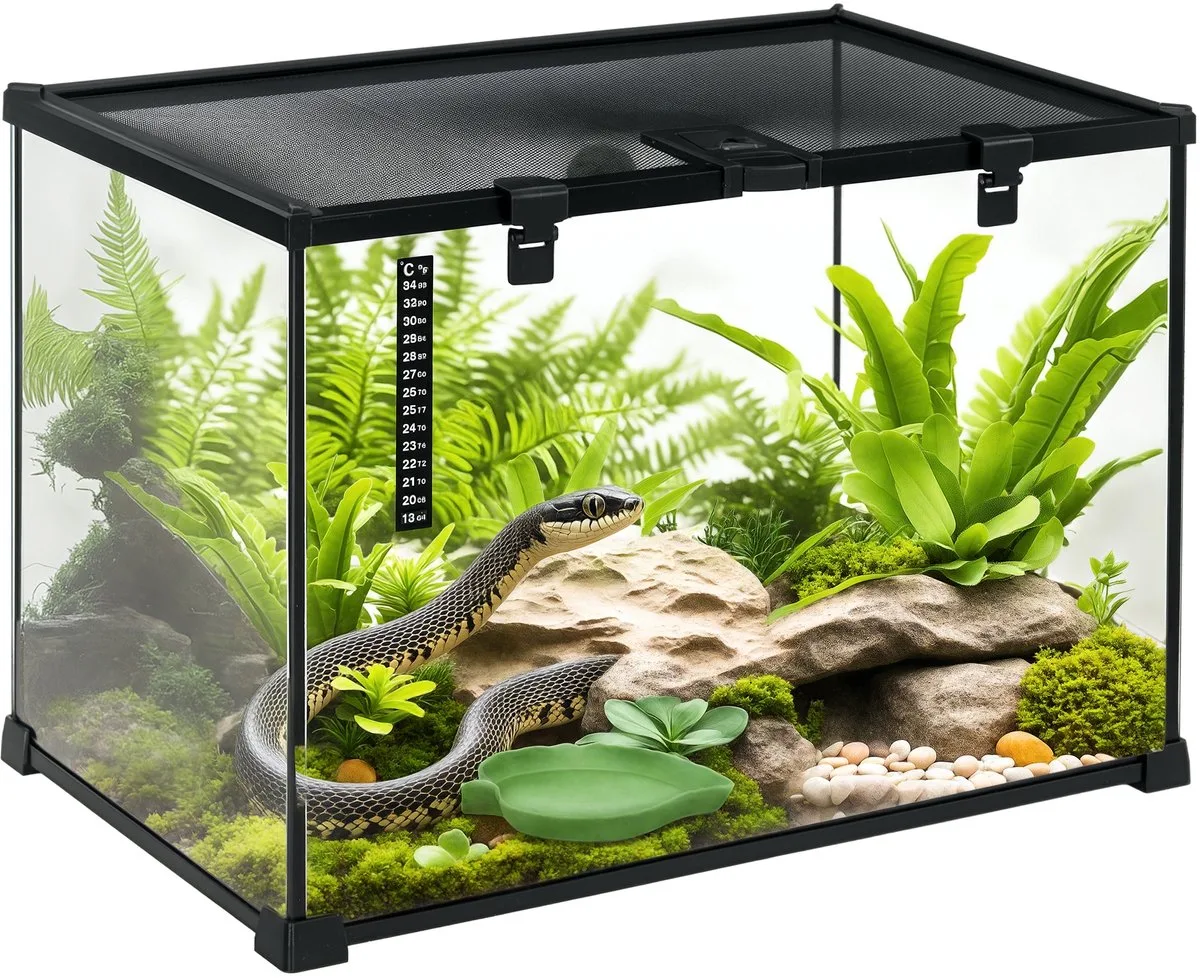 Reptielenbox - Glas - 50x30x35cm - Zwart von PawHut – Produktfoto