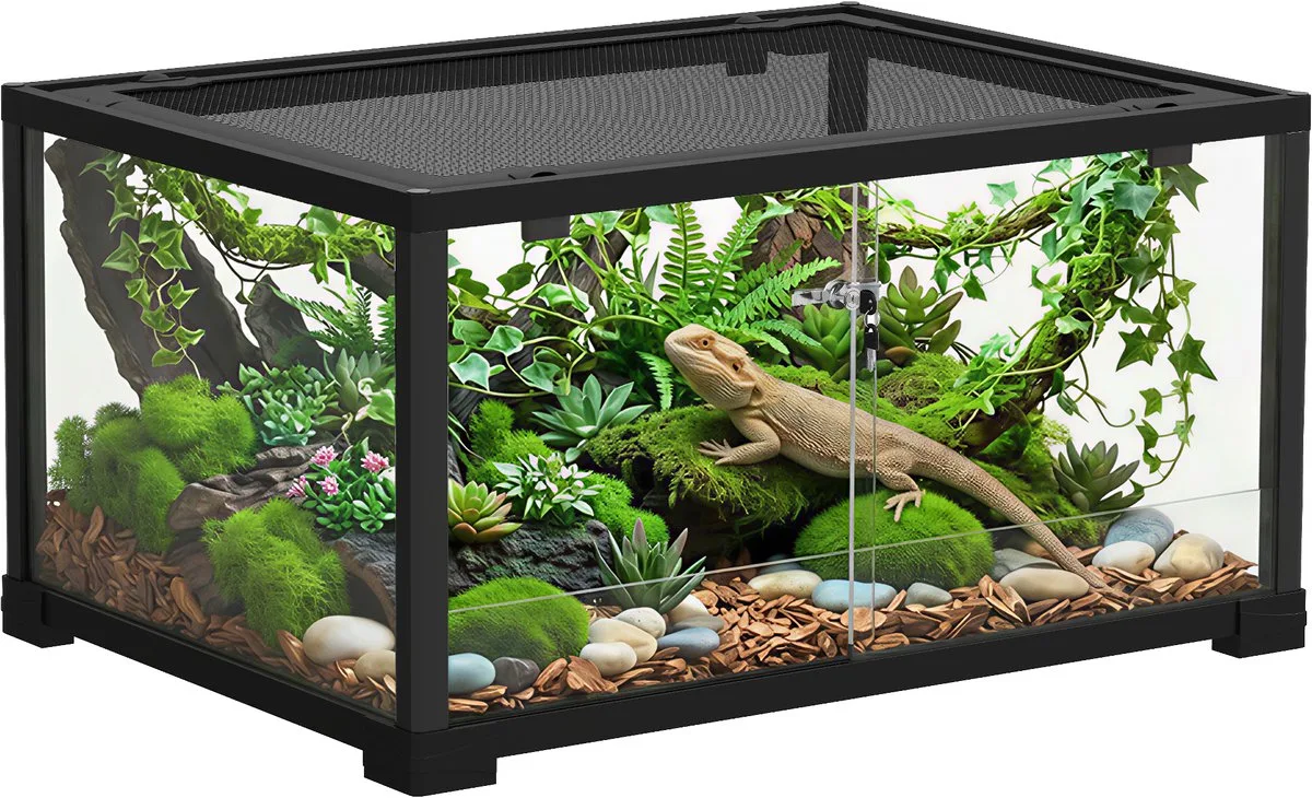 Reptile Box-Glas, Kunststof-60L x 45B x 32H cm-Zwart von PawHut in Schwarz – Produktfoto