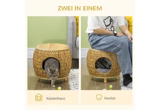 Tierhaus Katzenhöhle, waschbares Kissen von PawHut in Natur – Produktfoto 4 von 5