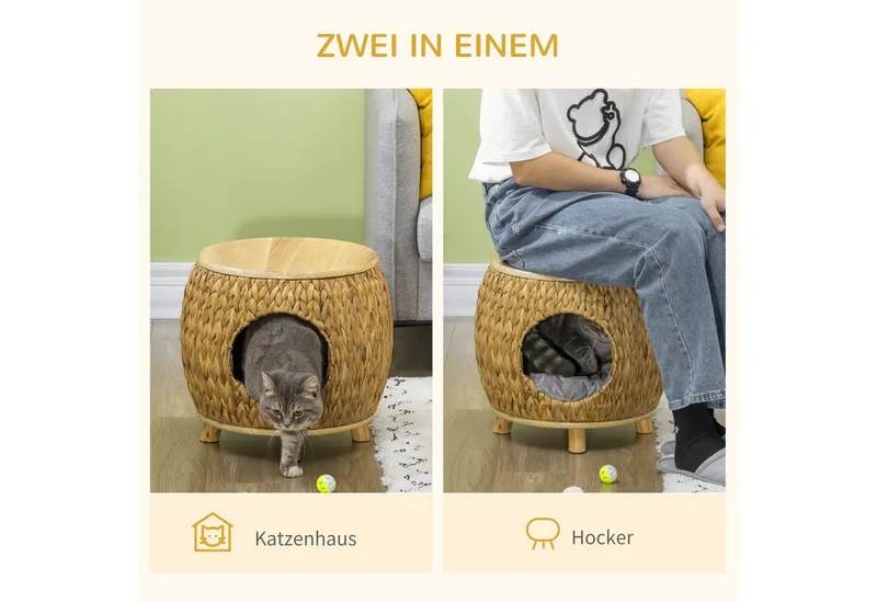 Tierhaus Katzenhöhle, waschbares Kissen von PawHut in Natur – Produktfoto 4 von 5
