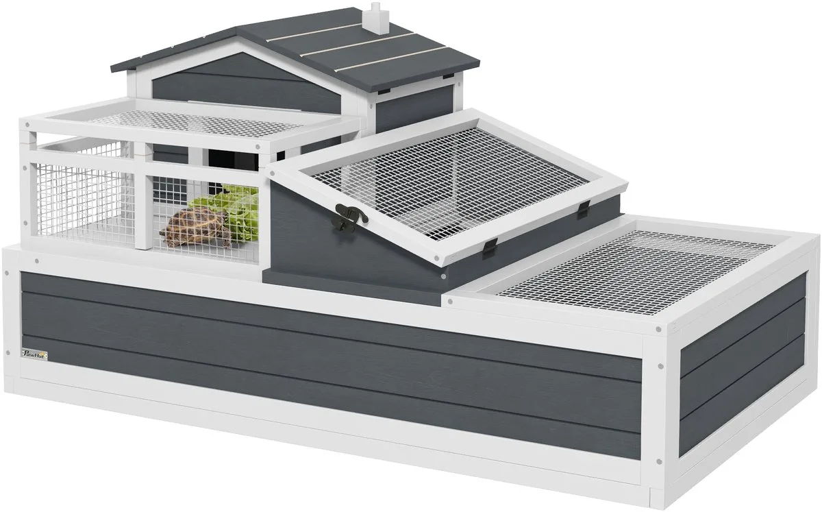 Schildpaddenhuis-Sparrenhout, metaal-112L x 65B x 59H cm-Grijs von PawHut in Grau – Produktfoto