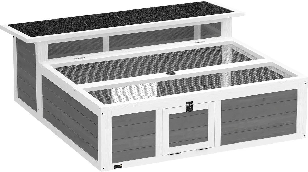 Schildpaddenhuis-Sparrenhout, verzinkt draadgaas-113L x 106,5B x 44,5H cm-Donkergrijs von PawHut in Dunkelgrau – Produktfoto