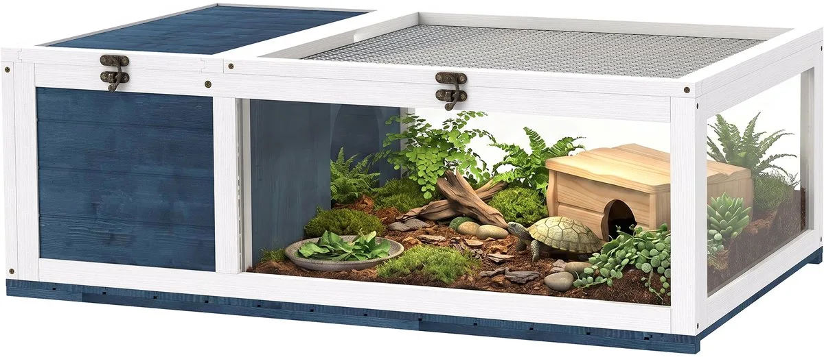Schildpaddenverblijf Dennenhout 91L x 60,5B x 32H cm von PawHut in Blau – Produktfoto