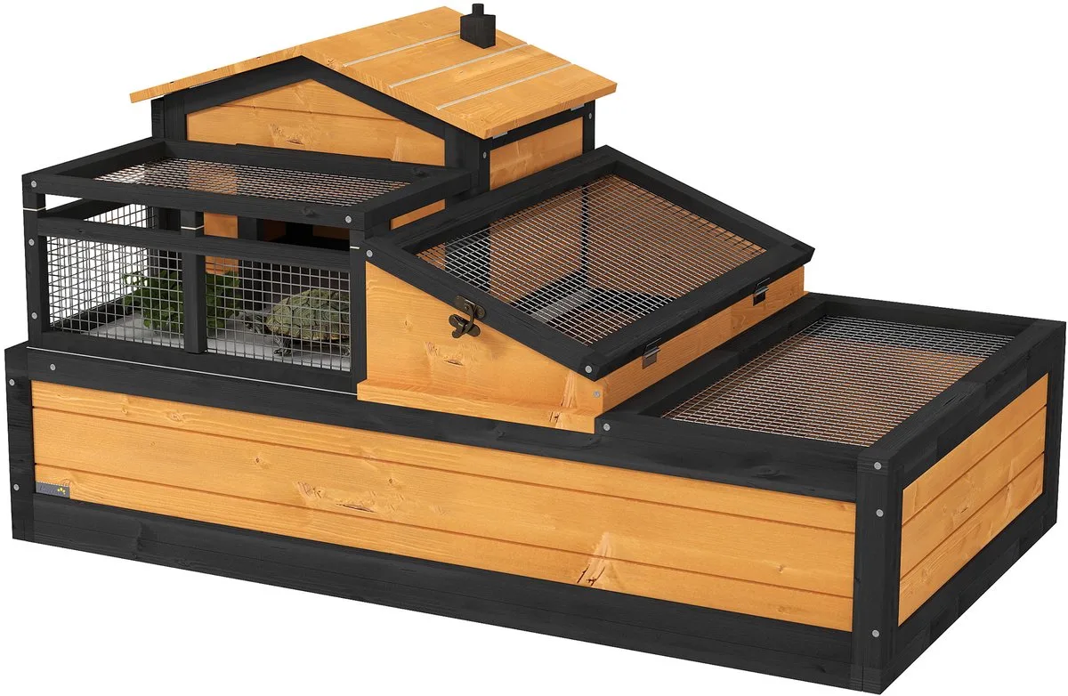 Schildpaddenverblijf Grenenhout, verzinkt metaal 112L x 65B x 60H cm von PawHut in Gelb – Produktfoto