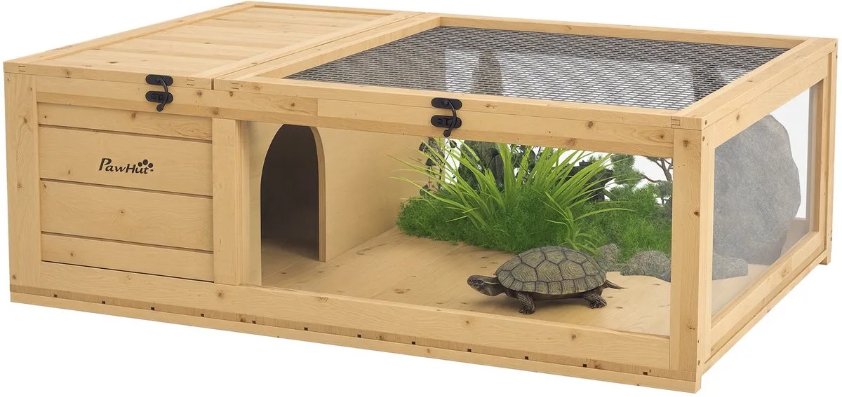 Schildpaddenverblijf Vurenhout 91L x 60,5B x 32H cm von PawHut in Gelb – Produktfoto