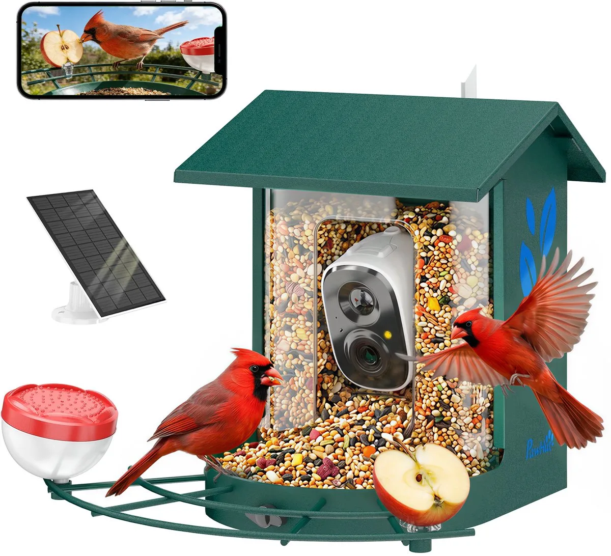 Smart Vogelvoederhuisje - Staal, ABS - 30x34,5x26,3 cm från PawHut i Mörkgrön – produktbild