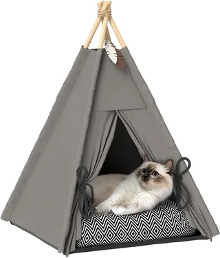 Tent - met kussen - antislip - voor katten en honden de PawHut en Gris, Noir, Blanc – photo produit 1 sur 5