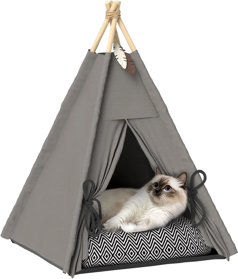 Tent - met kussen - antislip - voor katten en honden de PawHut en Gris, Noir, Blanc – photo produit 1 sur 5