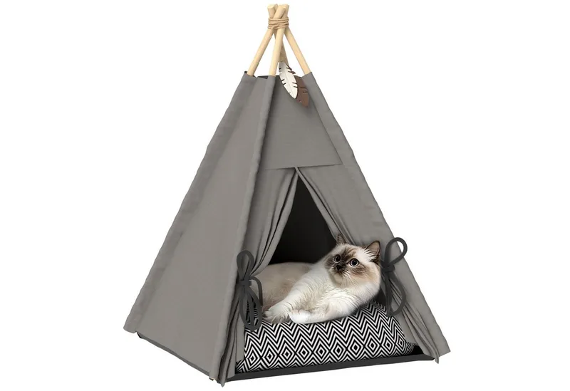 Tent - met kussen - antislip - voor katten en honden de PawHut en Gris, Noir, Blanc – photo produit 2 sur 5