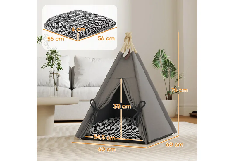 Tent - met kussen - antislip - voor katten en honden de PawHut en Gris, Noir, Blanc – photo produit 3 sur 5