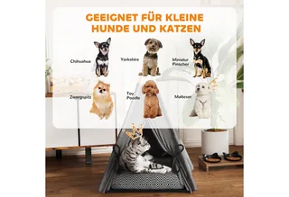 Tent - met kussen - antislip - voor katten en honden de PawHut en Gris, Noir, Blanc – photo produit 4 sur 5