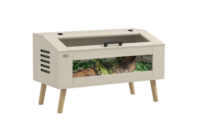 Terrarium für Reptilien, 140L Reptil Fütterungsbox mit gehärteten Glasfenstern, Deckel, Beine, Reptilienzuchtbox für Amphibien, Spinne, 100 x 50 x 60 cm by PawHut in Eiche – product photo 2 of 5