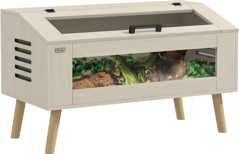 Terrarium für Reptilien, 140L Reptil Fütterungsbox mit gehärteten Glasfenstern, Deckel, Beine, Reptilienzuchtbox für Amphibien, Spinne, 100 x 50 x 60 cm by PawHut in Eiche – product photo 1 of 5