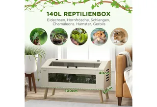 Terrarium für Reptilien, 140L Reptil Fütterungsbox mit gehärteten Glasfenstern, Deckel, Beine, Reptilienzuchtbox für Amphibien, Spinne, 100 x 50 x 60 cm by PawHut in Eiche – product photo 4 of 5