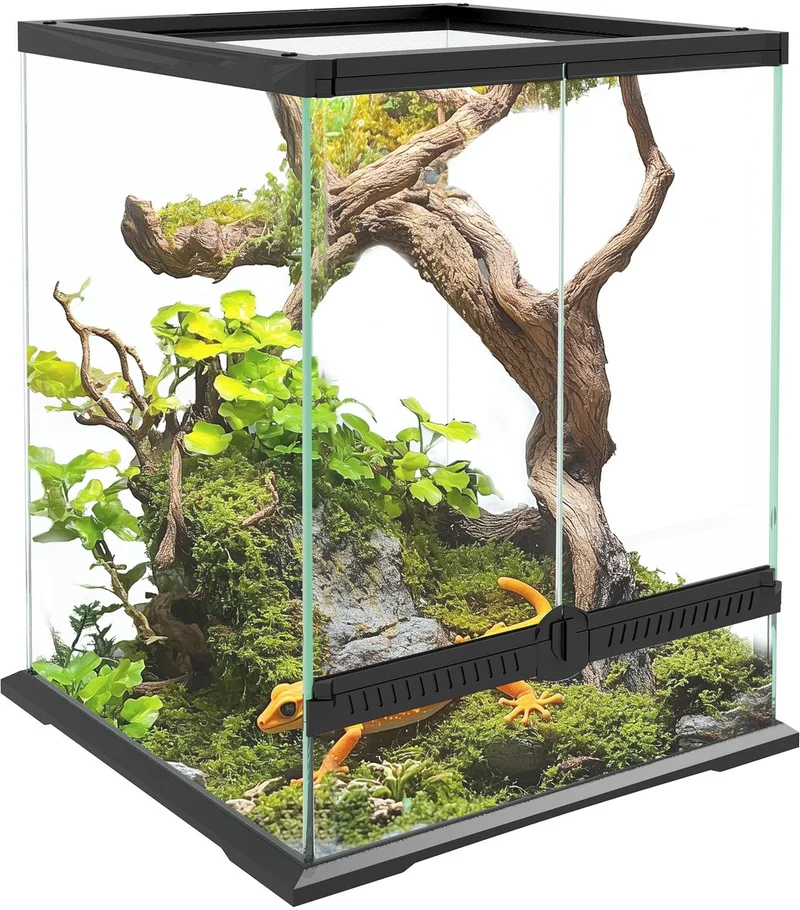 Terrarium für Reptilien Reptil Fütterungsbox mit Anti-Flucht-Design, Belüftung 120L Glasterrarium mit Kabelmanagement für Amphibien Spinne Metall 45 x 45 x 60 cm by PawHut in Black – product photo