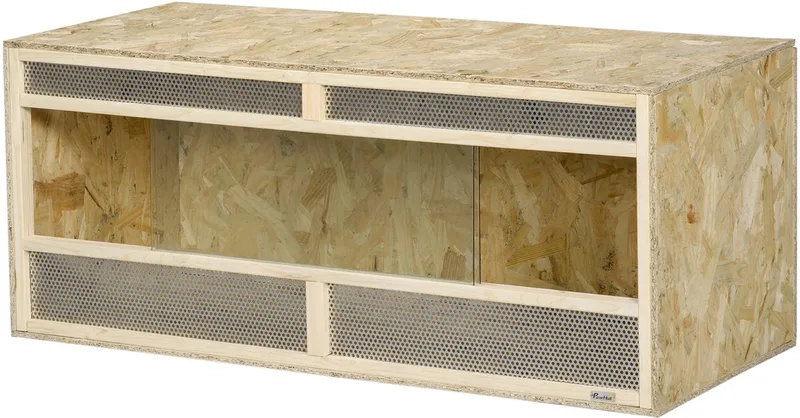Terrarium für Reptilien, Reptilienzuchtbox mit Lüftungsgitter, Reptil Fütterungsbox mit Schiebetüren aus Glas, für Spinne, Amphibien, 120 x 50 x 50 cm Natur by PawHut in Naturholz – product photo