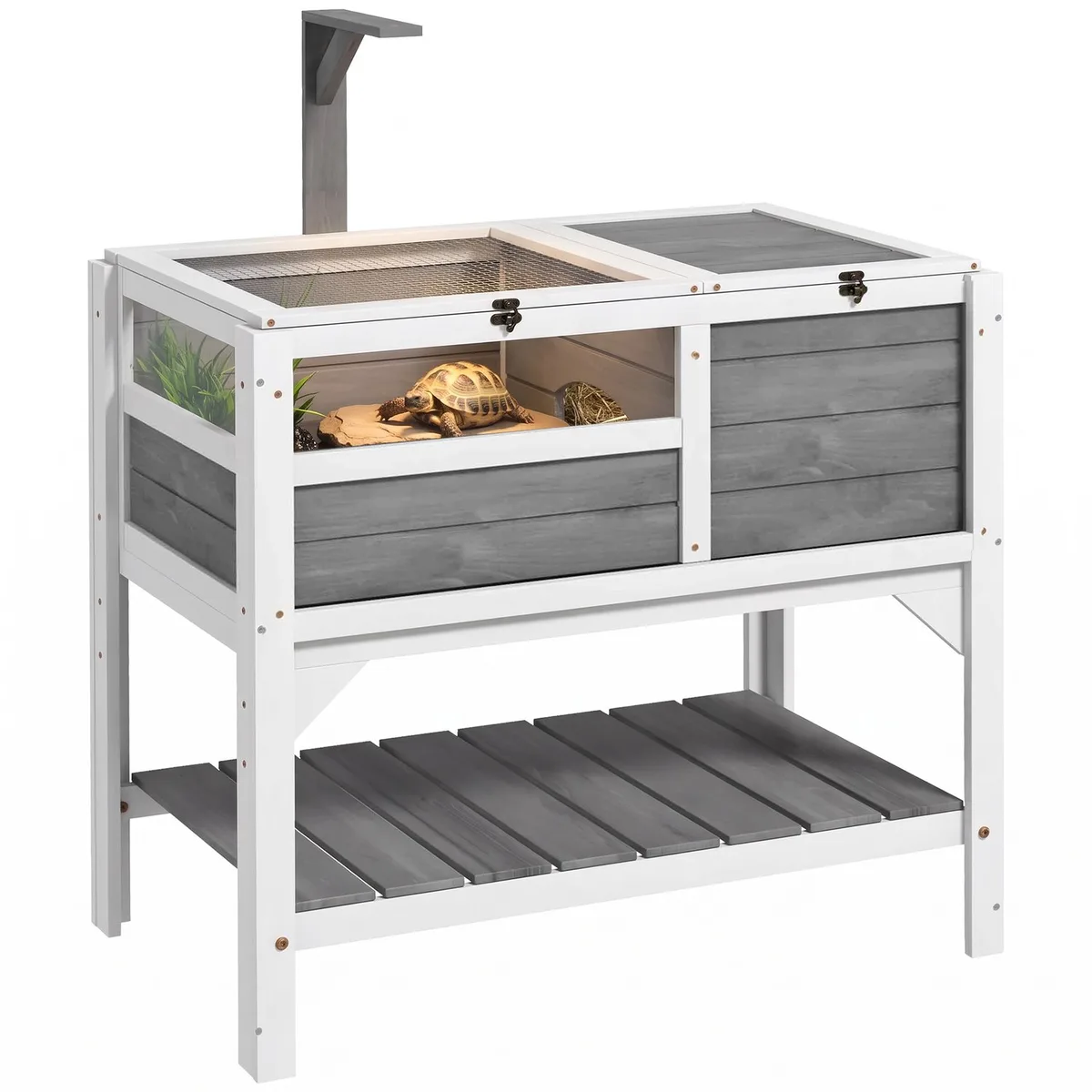 Tortoise House-Tannenholz, Metall-84L x 51B x 103H cm-Hellgrau von PawHut in Lichtgrijs + wit – Produktfoto