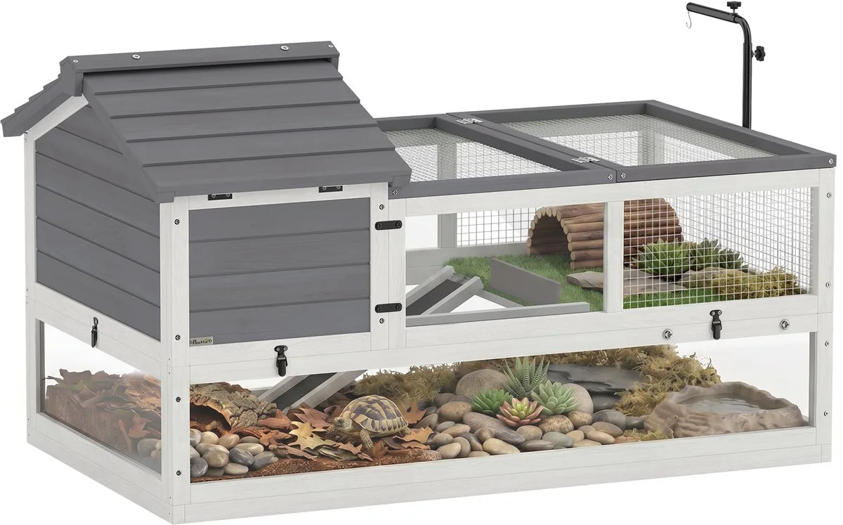 Tortoise House-Tannenholz, Stahl-116L x 70,5B x 69,5H cm-Grau fra PawHut i Grå – produktbillede