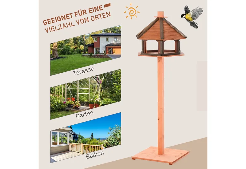 Vogelhuisje houten vogelstandaard met waterbestendig dak vogelvoederhuis D10-059 fra PawHut i Natuurlijk – produktbillede 4 af 5