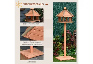Vogelhuisje houten vogelstandaard met waterbestendig dak vogelvoederhuis D10-059 fra PawHut i Natuurlijk – produktbillede 5 af 5
