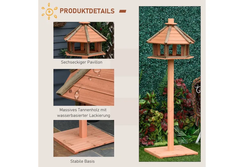 Vogelhuisje houten vogelstandaard met waterbestendig dak vogelvoederhuis D10-059 fra PawHut i Natuurlijk – produktbillede 5 af 5