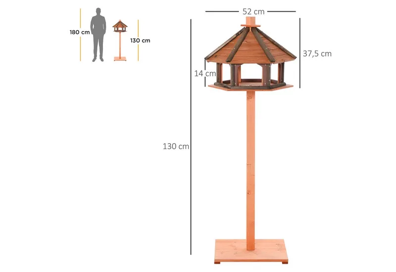 Vogelhuisje houten vogelstandaard met waterbestendig dak vogelvoederhuis D10-059 fra PawHut i Natuurlijk – produktbillede 3 af 5