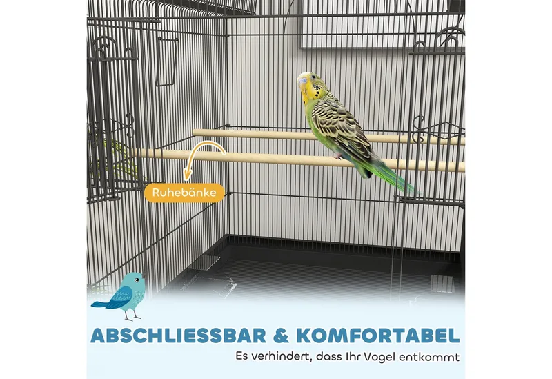 vogelkooi - met lade - voederbak en plank - zwart von PawHut in Schwarz – Produktfoto 4 von 5