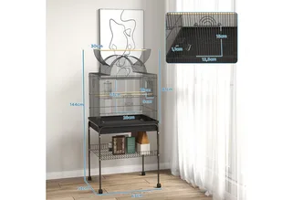vogelkooi - met lade - voederbak en plank - zwart von PawHut in Schwarz – Produktfoto 3 von 5