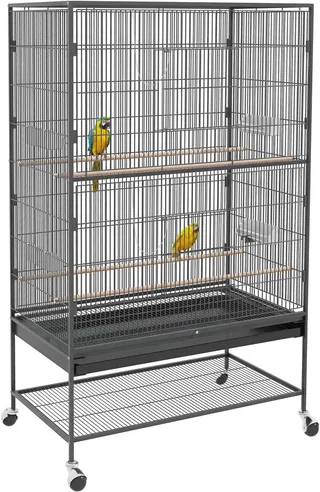 vogelkooi - met zitstokken lade - legplank - wieltjes by PawHut in Grey – product photo 1 of 5