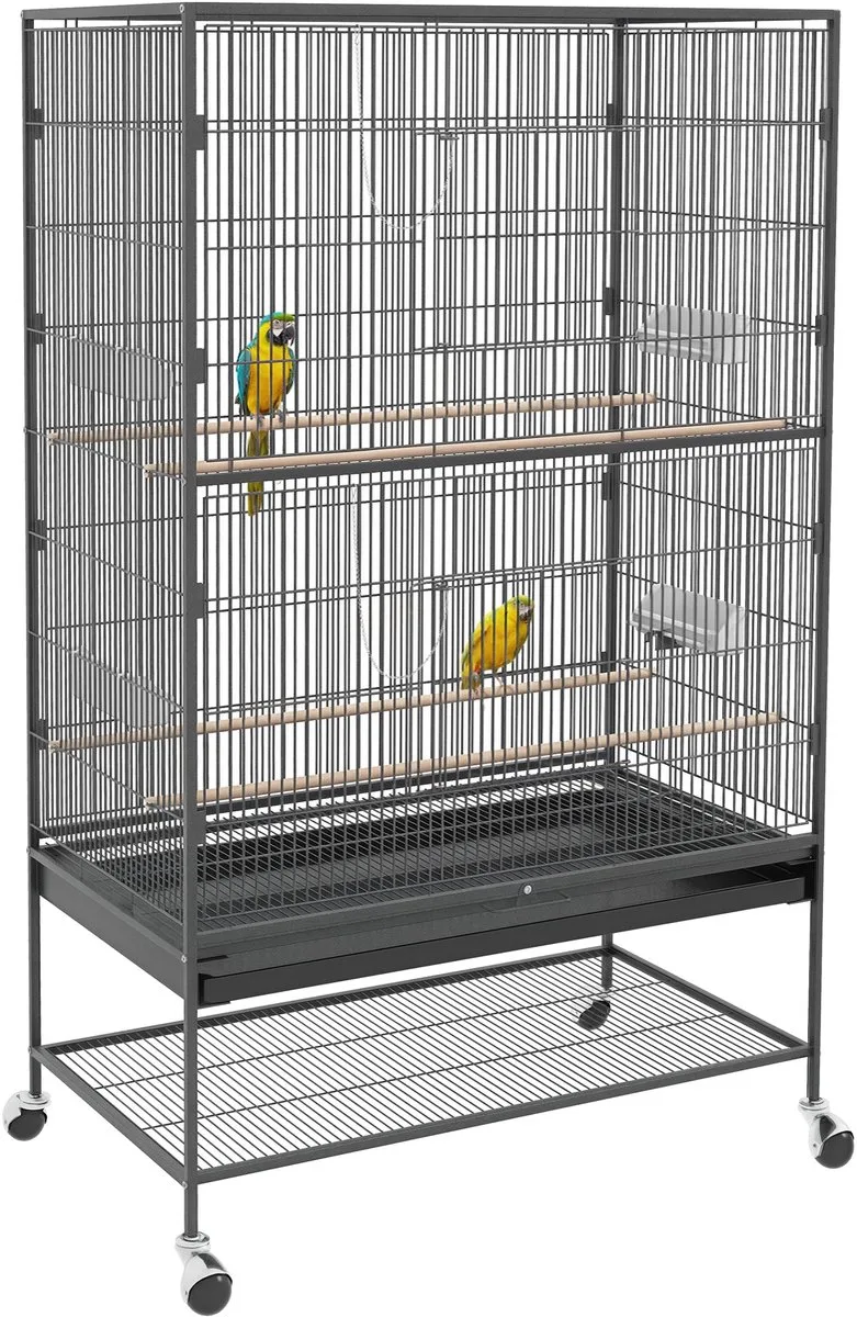vogelkooi - met zitstokken lade - legplank - wieltjes by PawHut in Grey – product photo 1 of 5