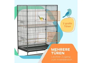 vogelkooi - met zitstokken lade - legplank - wieltjes by PawHut in Grey – product photo 4 of 5