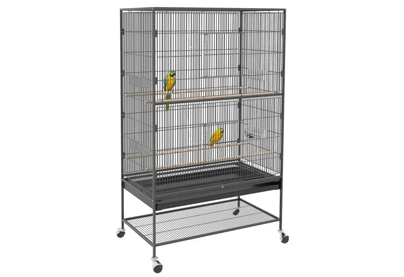 vogelkooi - met zitstokken lade - legplank - wieltjes by PawHut in Grey – product photo 2 of 5