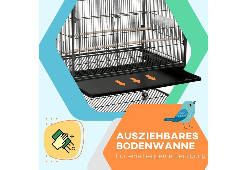 vogelkooi - met zitstokken lade - legplank - wieltjes by PawHut in Grey – product photo 5 of 5