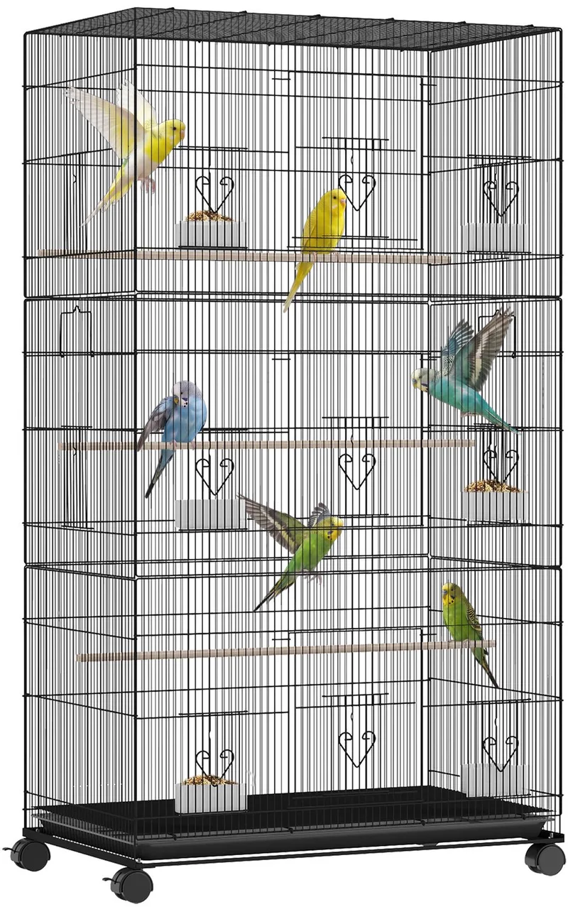 Vogelkooi - Q195 Staal, PP - 77 x 46,5 x 141 cm - Zwart von PawHut – Produktfoto