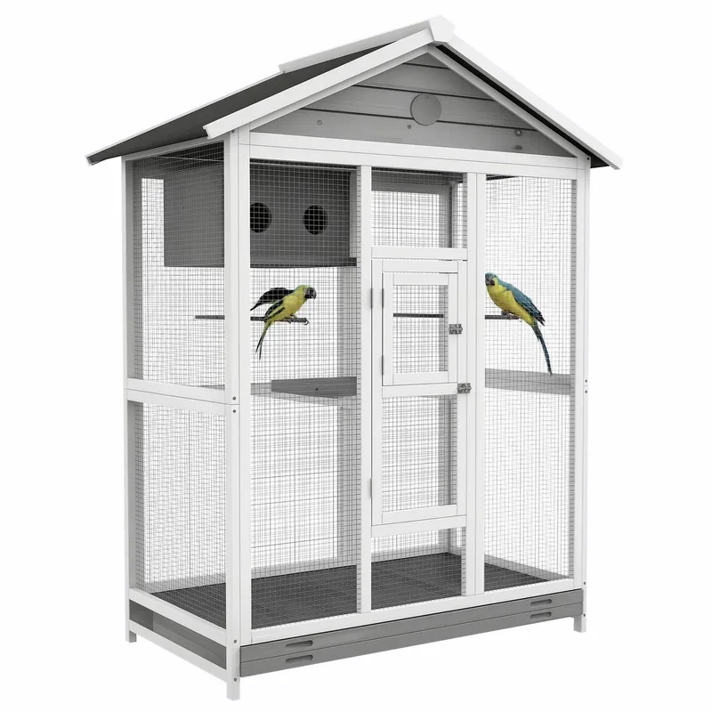 Vogelkooi - Vurenhout, Staal - 112x68x154cm de PawHut en Gris – photo produit