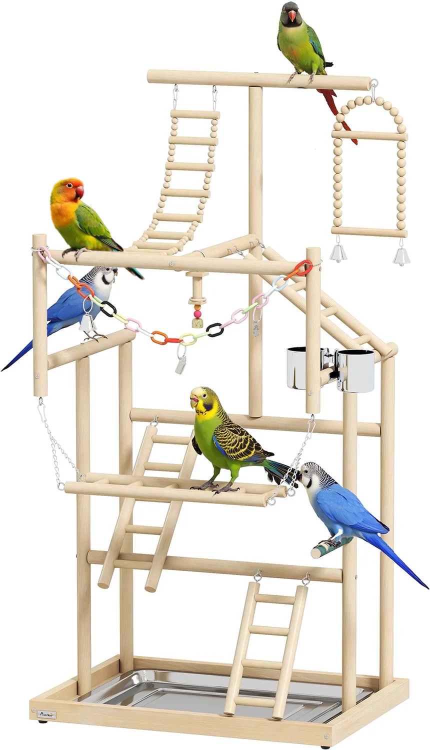 Vogelstandaard - Grenenhout, roestvrij staal - 48x38x95cm - Natuurlijk hout fra PawHut – produktbillede