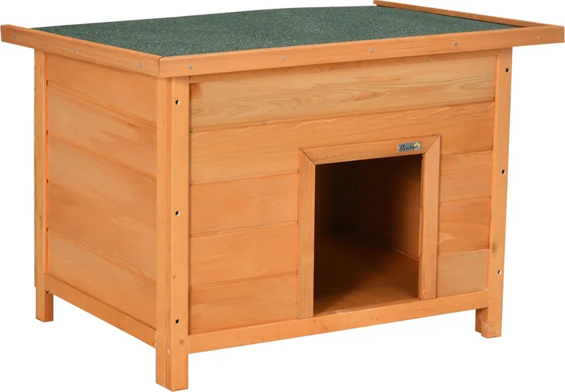 Weervast hondenhok hondenhuis hondengrot scharnierend dak vurenhout D02-014n by PawHut in Natural, Green – product photo