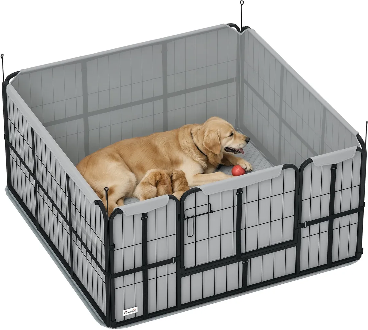 Werpkist en puppyren van staal - Hondenren - Puppyverblijf de PawHut en Noir – photo produit