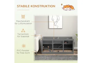 Zwerghamsterkäfig Nagerkäfig Kleintierstall aus Holz Mäusekäfig mit Treppen Kleintierkäfig Nagervilla Dreistöckig 115 x 57 x 55 cm von PawHut in Grau – Produktfoto 5 von 5